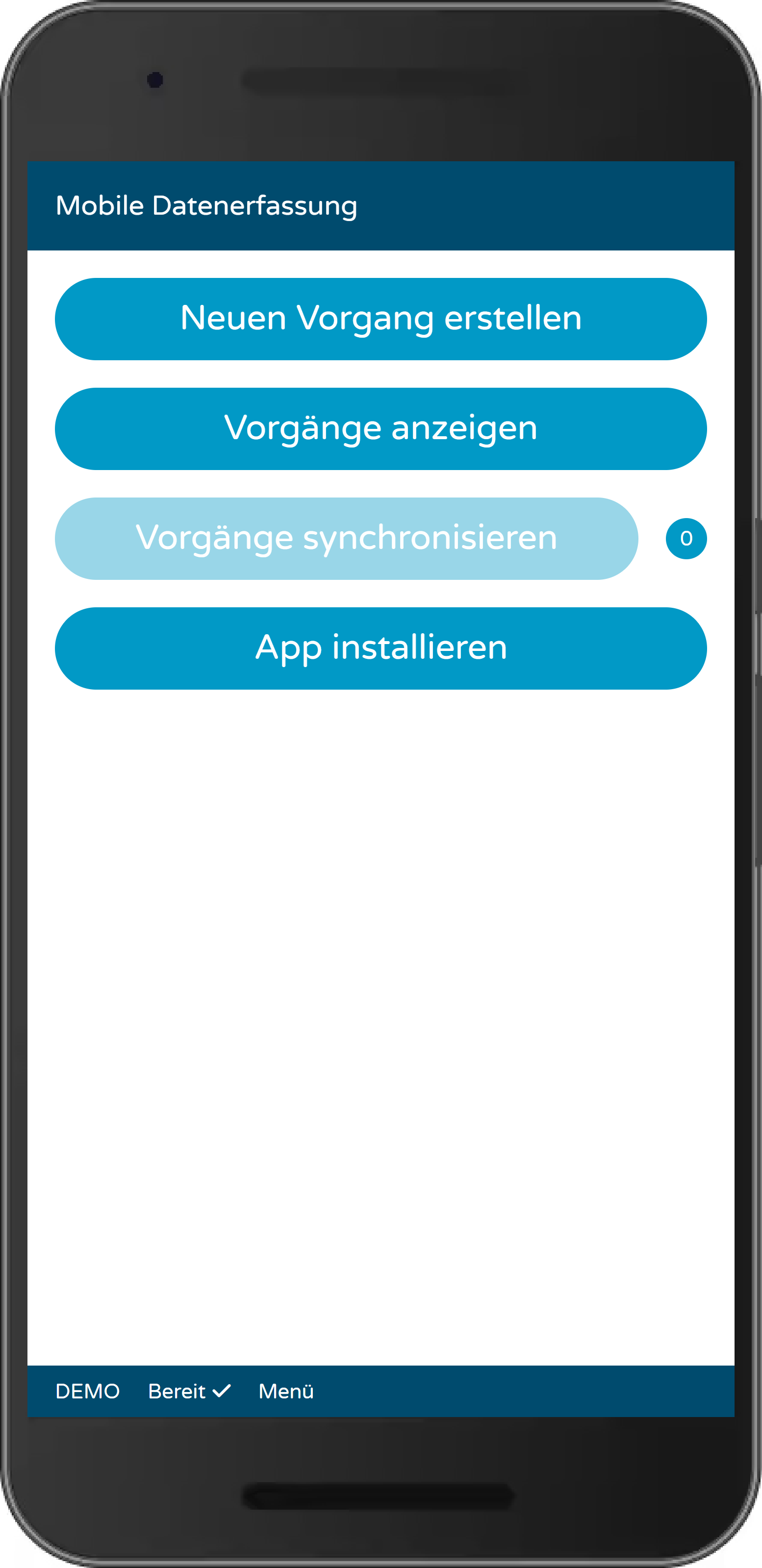 Menü der PWA Report Uploader