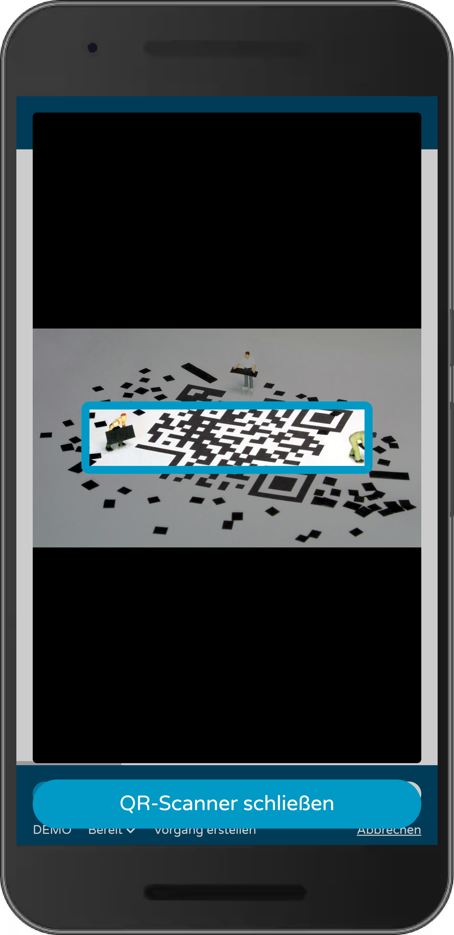 Erster Schritt der Vorgangserstellung: Vorgangsnummer optional via QR-Code oder Barcode erfassen