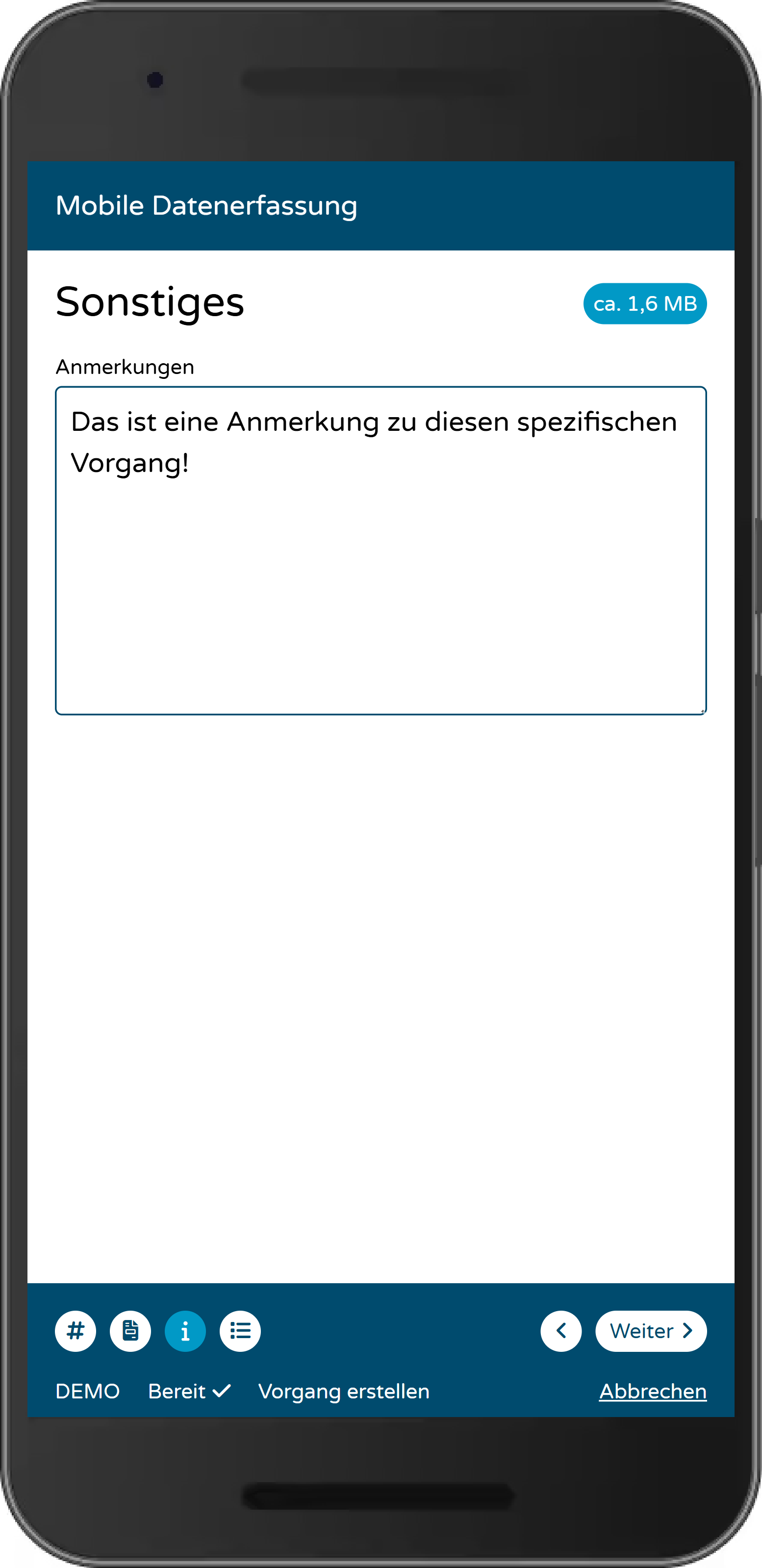 Dritter Schritt der Vorgangserstellung: Optionale Anmerkungen ergänzen