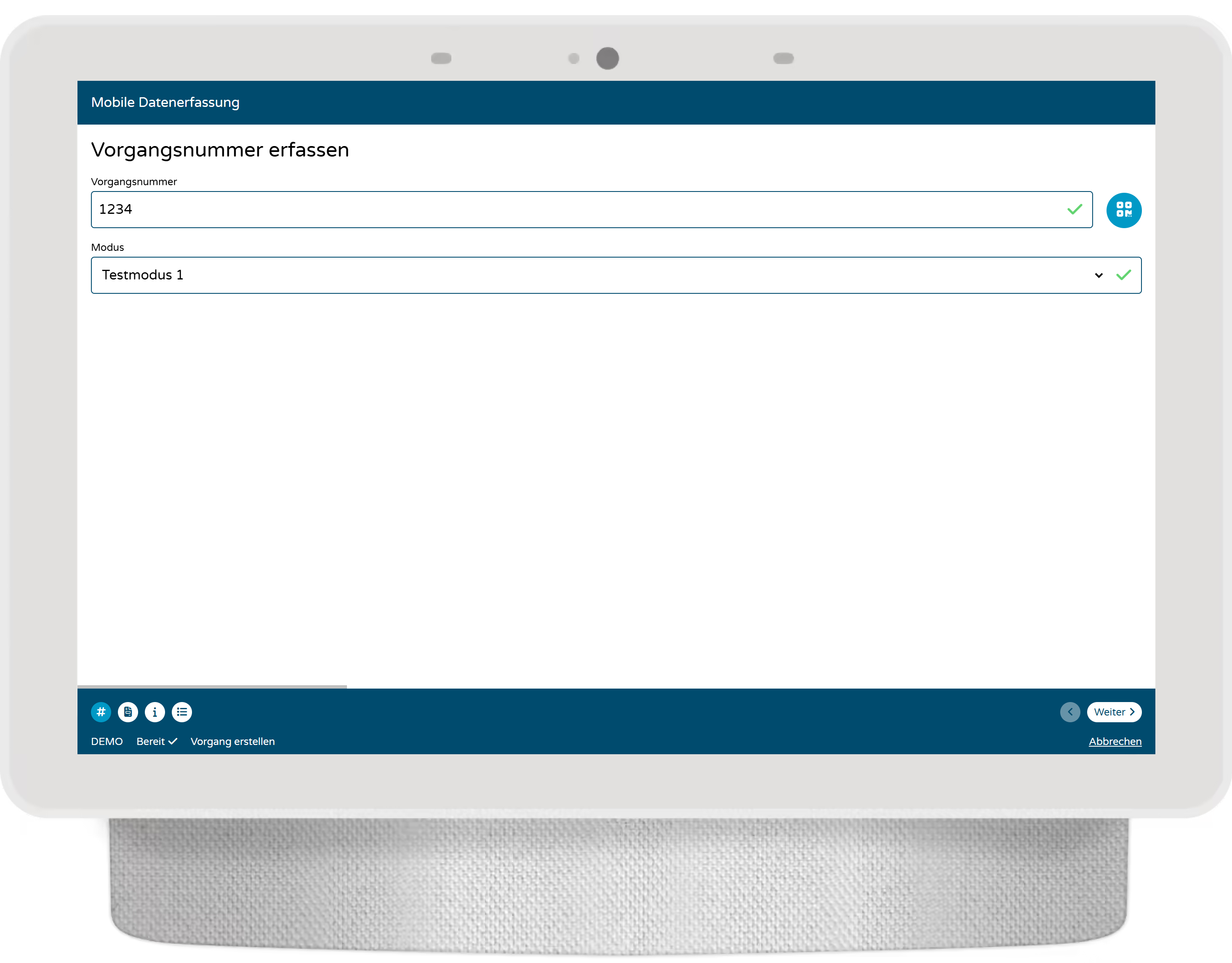 PWA Report Uploader auf einem Tablet-ähnlichem Gerät